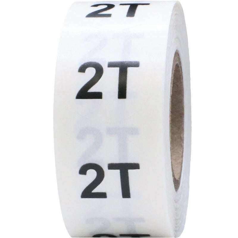 InStockLabels.com Clear Circle 2T Clothing Size Stickers - 3/4 Inch Round, 500 Clear Plastic Adhesive Labels Per Roll for Retail Apparel, Kids Clothing Organization, and Inventory - Made in The USA - Image 1